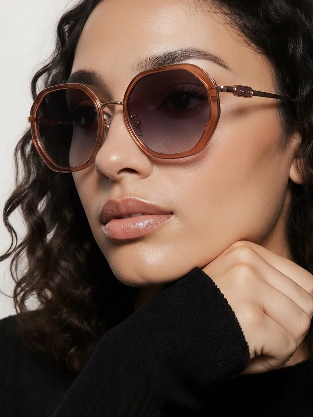 NEW Coach HC7141 CD477 Transparent Amber Sunglasses with Rose Gold Temples